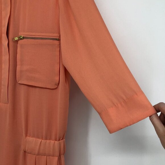 By Malene Birger Peach  Crepe Maryam Dress gold zipper pockets elastic waistband - Picture 13 of 16